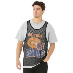 Chicago Bears VTG SZ L Single Stitch Unisex Gray Tee With Mesh Tank Overlay RARE